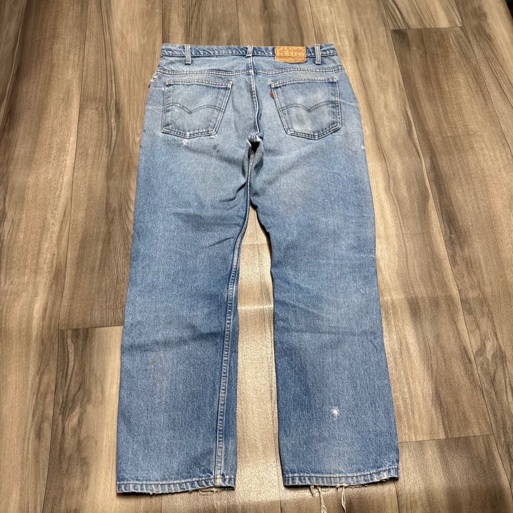 Vintage Levis 505 Orange Tab Distressed Light Wash Straight Leg Jeans 37x30